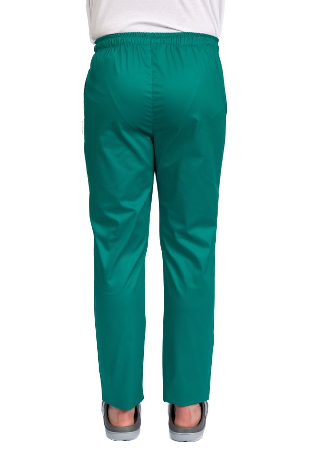 Pantaloni medici da uomo in elastan verde con elastico e due tasche laterali