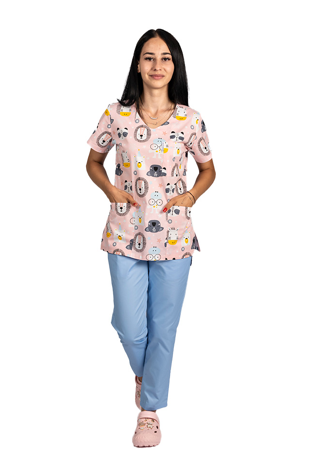 Costume medico da leone, con camicetta stampata e pantaloni elasticizzati