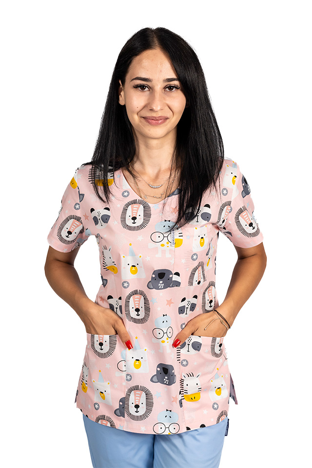 Costume medico da leone, con camicetta stampata e pantaloni elasticizzati