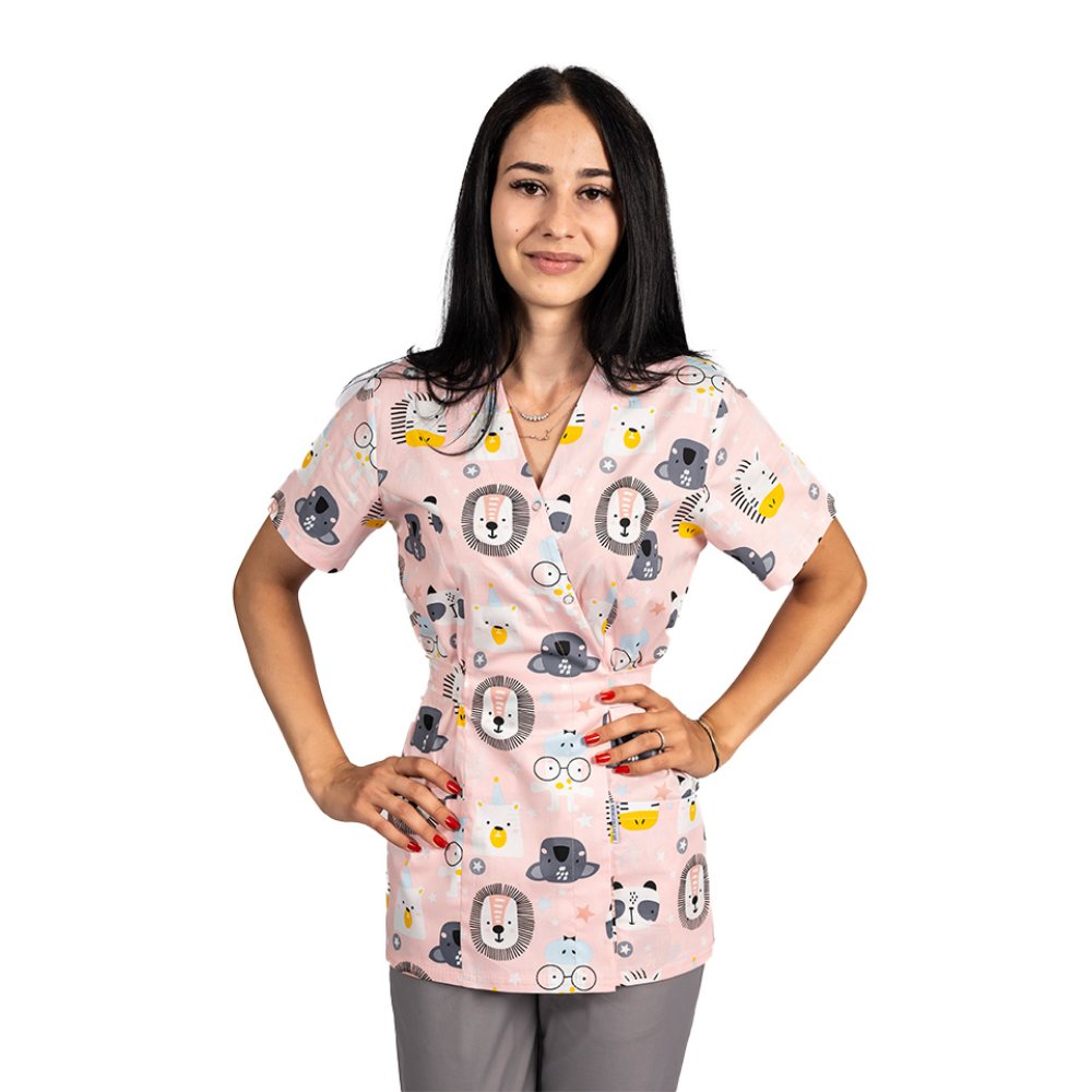 Camice medico kimono leone con due tasche applicate