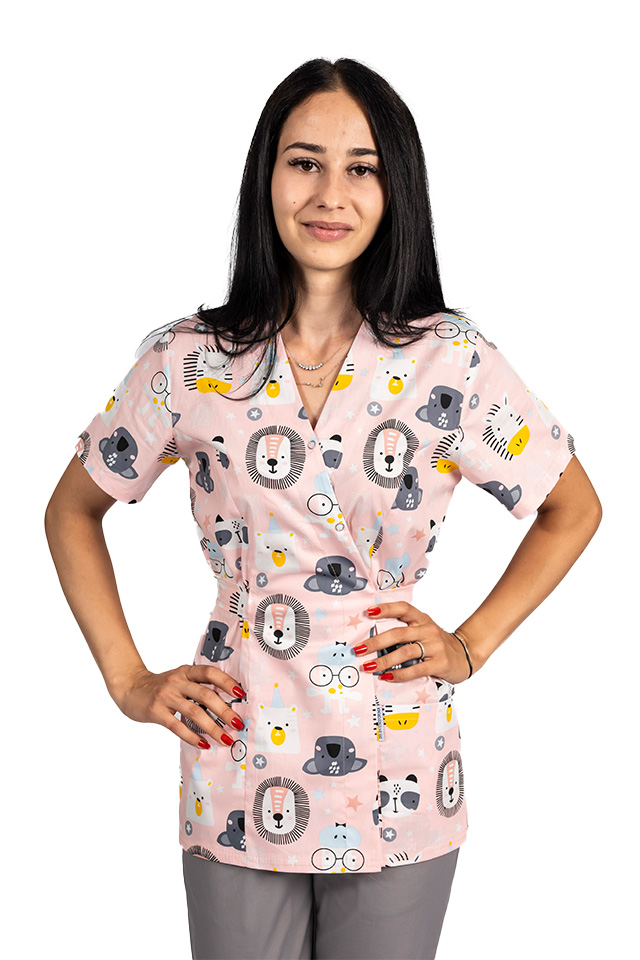 Camice medico kimono leone con due tasche applicate