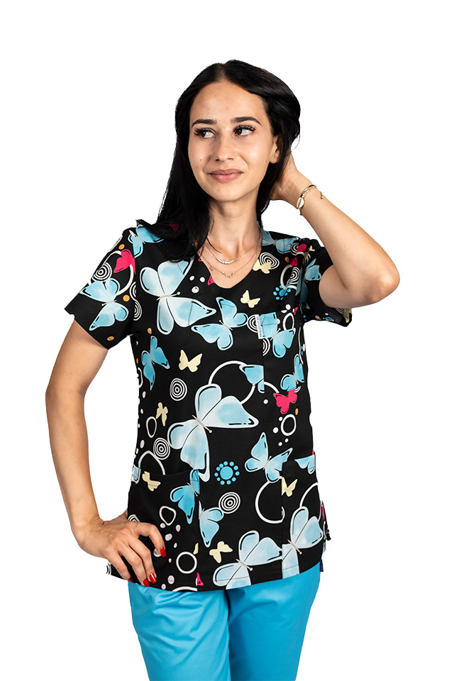 Camice a V Black Butterfly e tre tasche applicate