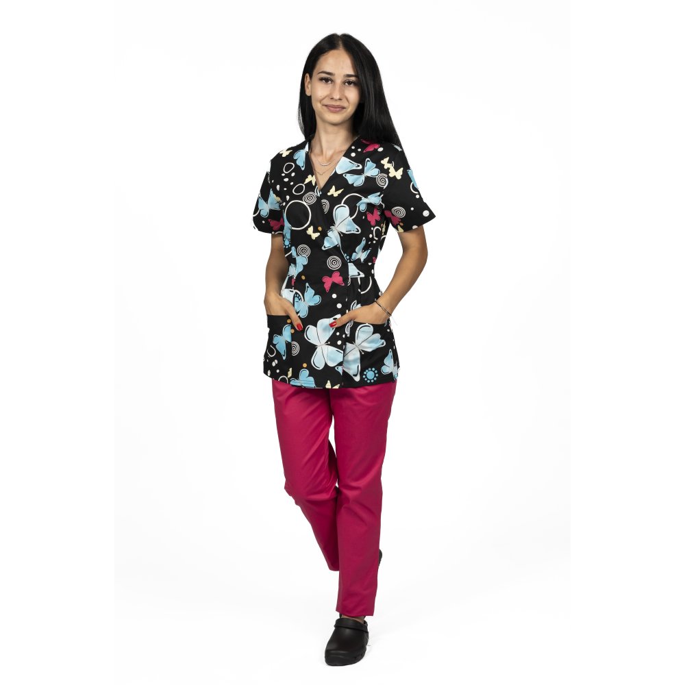Camice medico kimono Blackbutterfly con due tasche applicate 