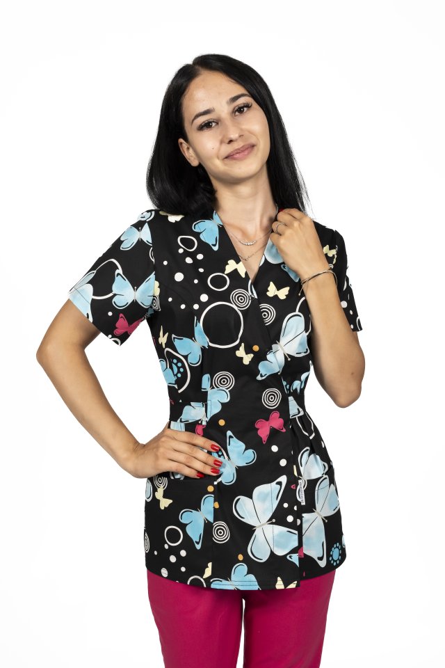Camice medico kimono Blackbutterfly con due tasche applicate 