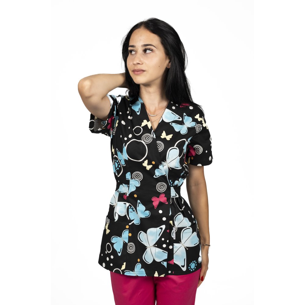 Camice medico kimono Blackbutterfly con due tasche applicate 
