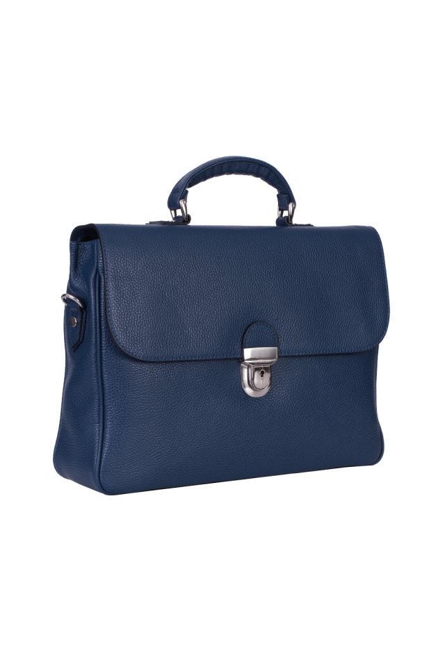 Borsa da uomo in vera pelle blu navy per consulenza e laptop