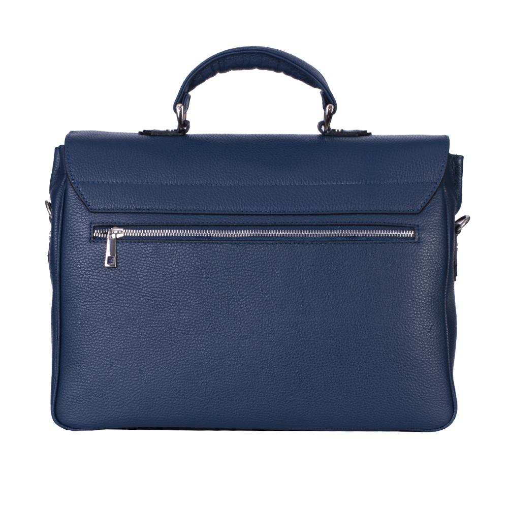 Borsa da uomo in vera pelle blu navy per consulenza e laptop