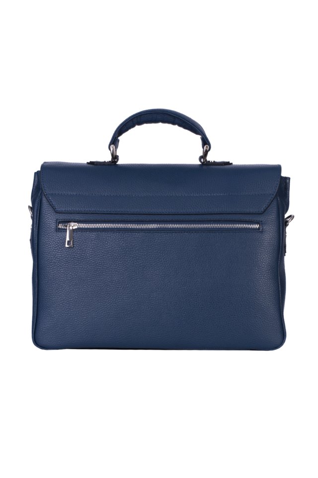 Borsa da uomo in vera pelle blu navy per consulenza e laptop