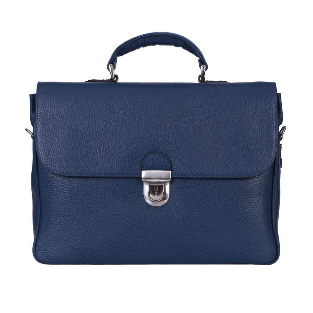 Borsa da uomo in vera pelle blu navy per consulenza e laptop