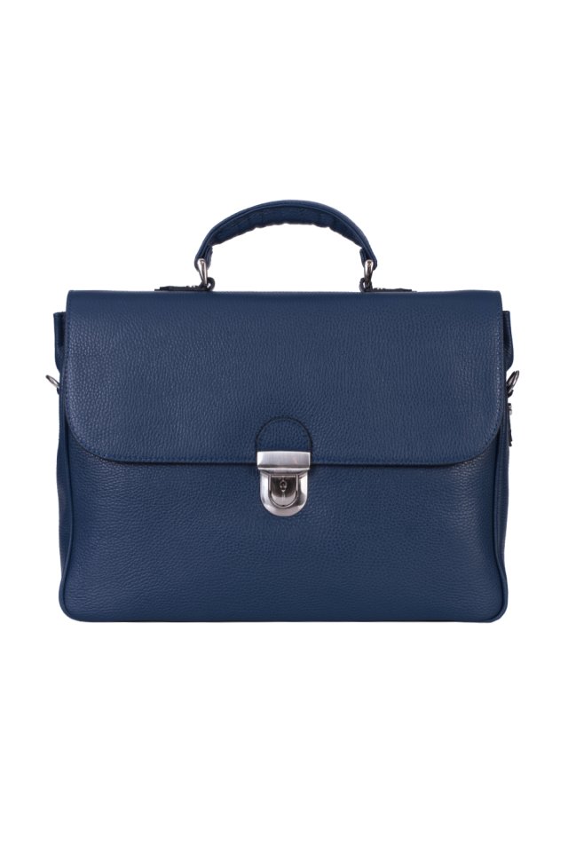Borsa da uomo in vera pelle blu navy per consulenza e laptop