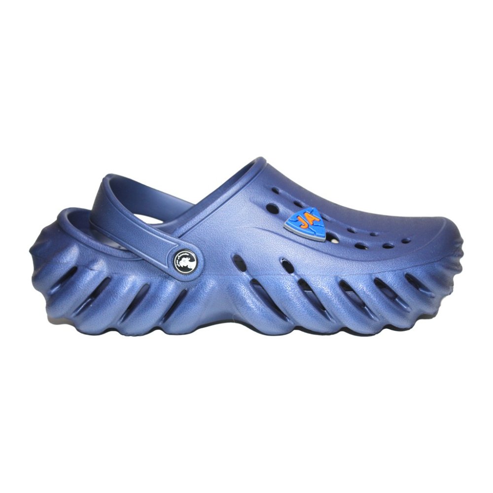 Zoccoli medici professionali, blu navy, in schiuma EVA, modello Crocs da uomo, con dettagli applicati