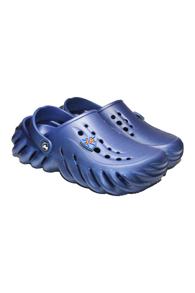 Zoccoli medici professionali, blu navy, in schiuma EVA, modello Crocs da uomo, con dettagli applicati
