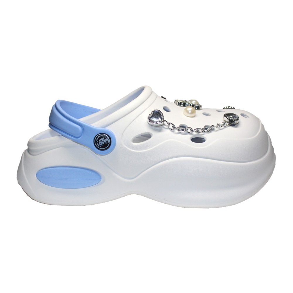 Zoccoli medici bianchi con dettagli blu da donna - Zoccoli con applicazioni