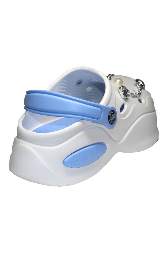 Zoccoli medici bianchi con dettagli blu da donna - Zoccoli con applicazioni