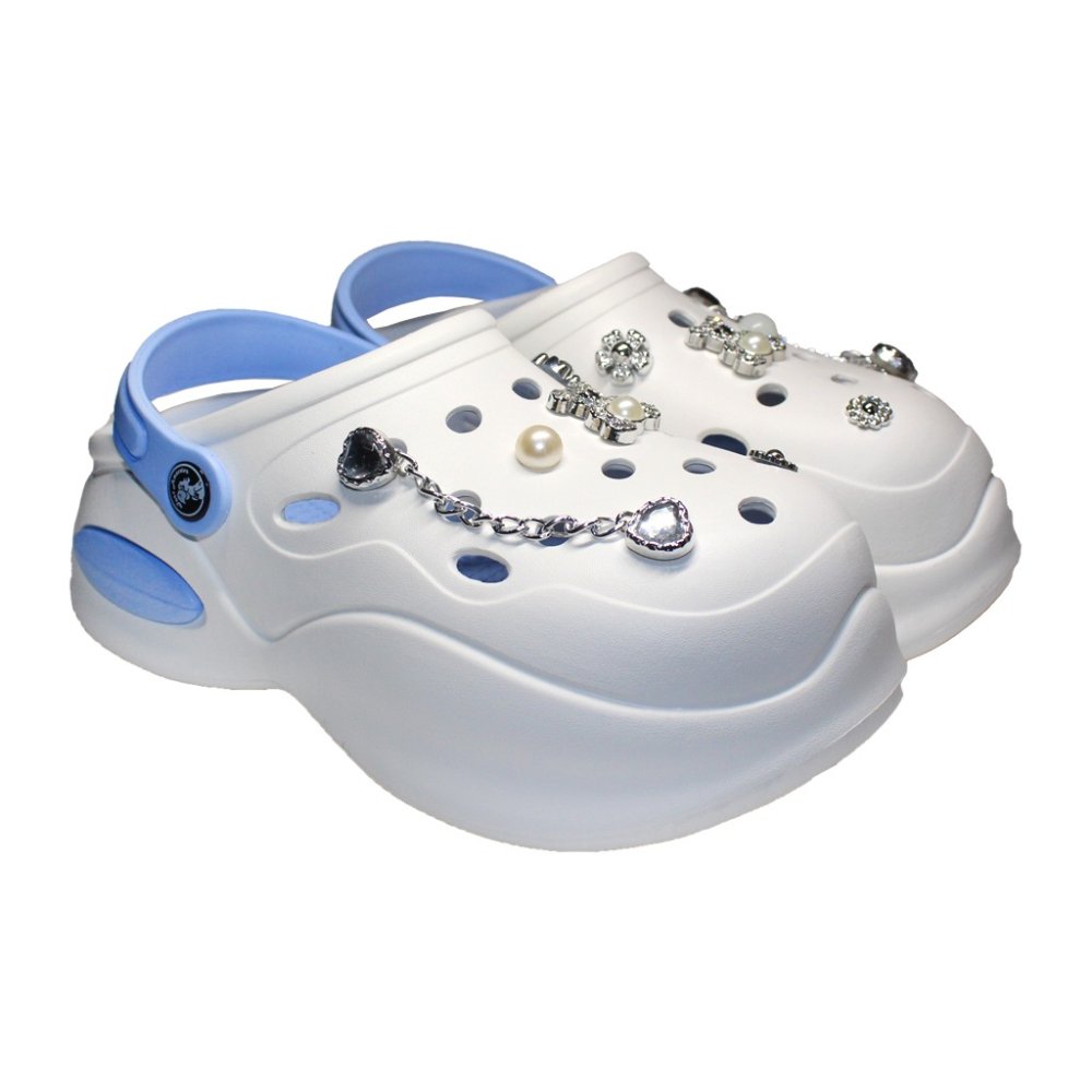 Zoccoli medici bianchi con dettagli blu da donna - Zoccoli con applicazioni