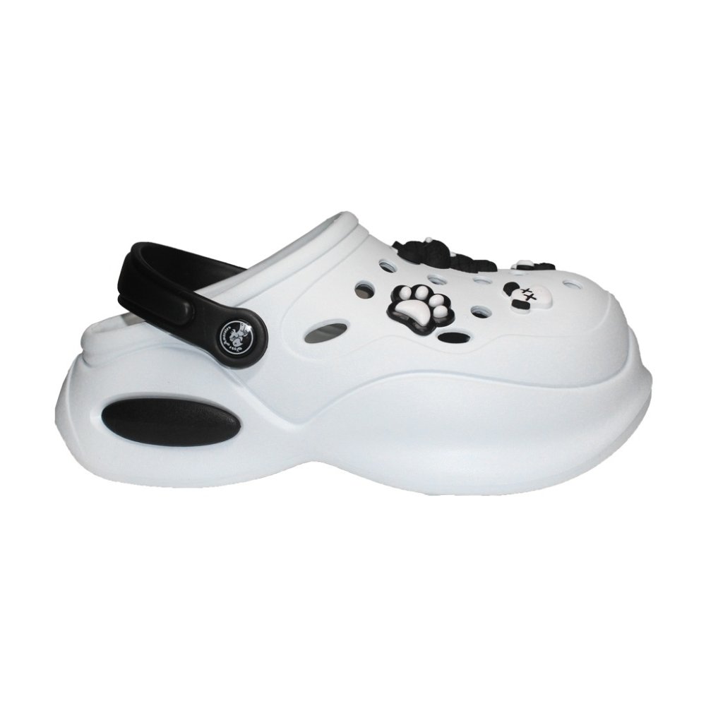 Zoccoli medicali da donna in bianco e nero - Zoccoli con dettagli applicati