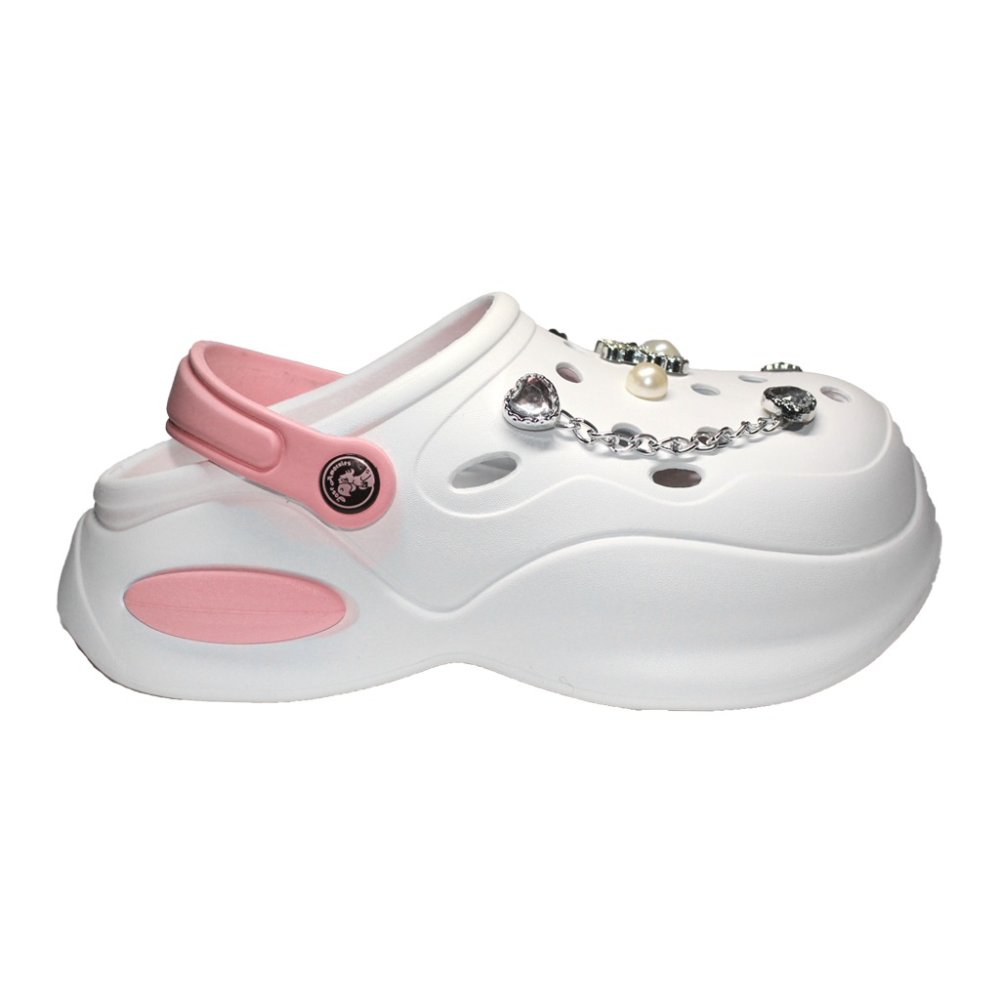 Zoccoli medicali da donna bianchi e rosa - Zoccoli con dettagli applicati