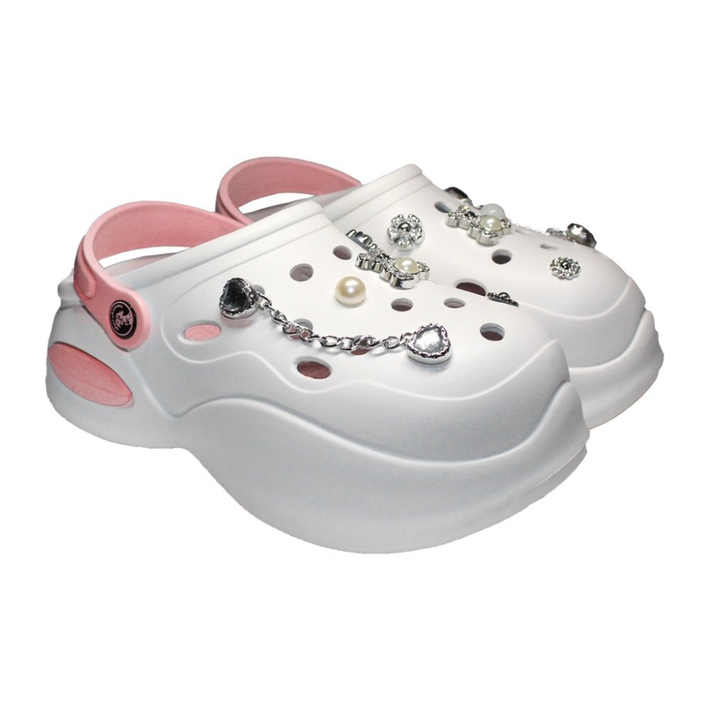 Zoccoli medicali da donna bianchi e rosa - Zoccoli con dettagli applicati