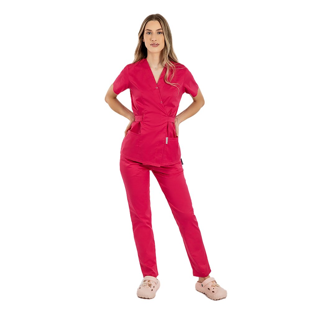 Camice kimono fuxia con due tasche applicate