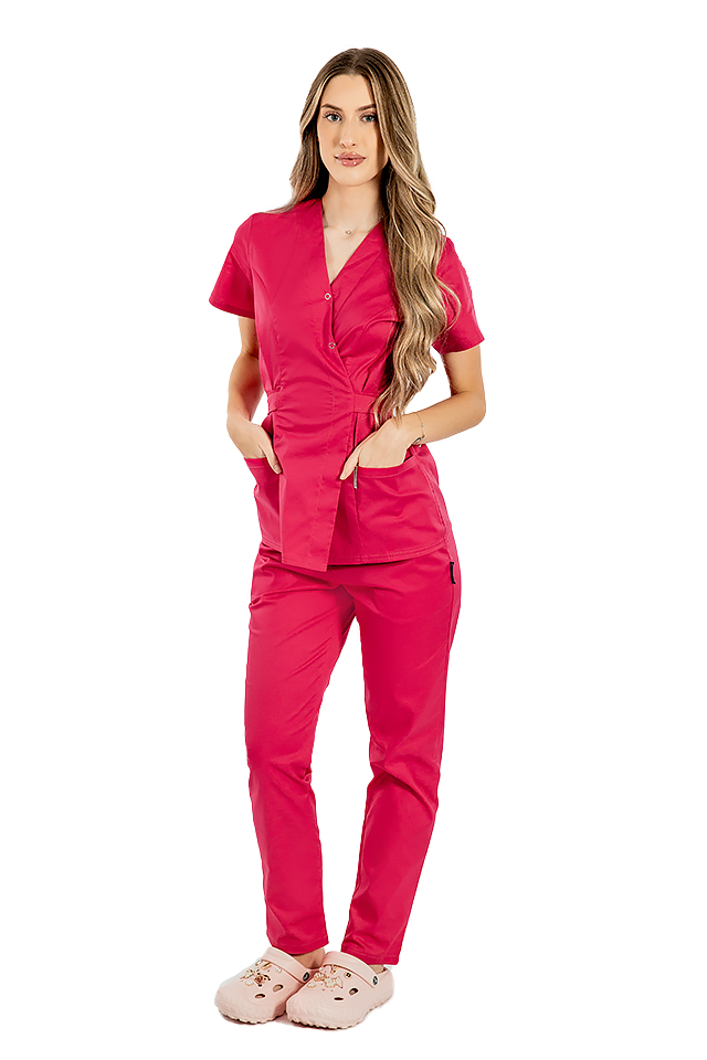 Camice kimono fuxia con due tasche applicate