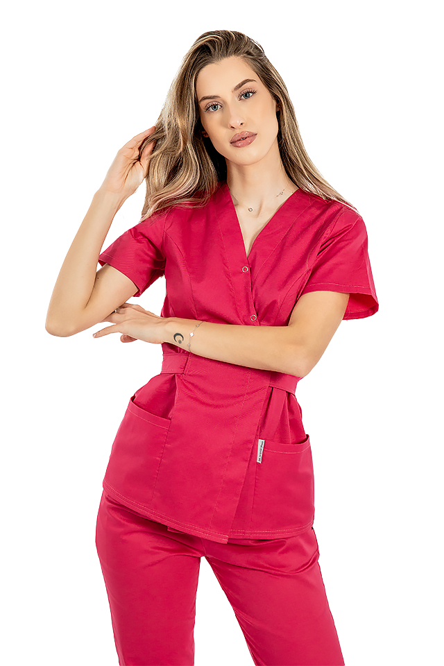 Camice kimono fuxia con due tasche applicate