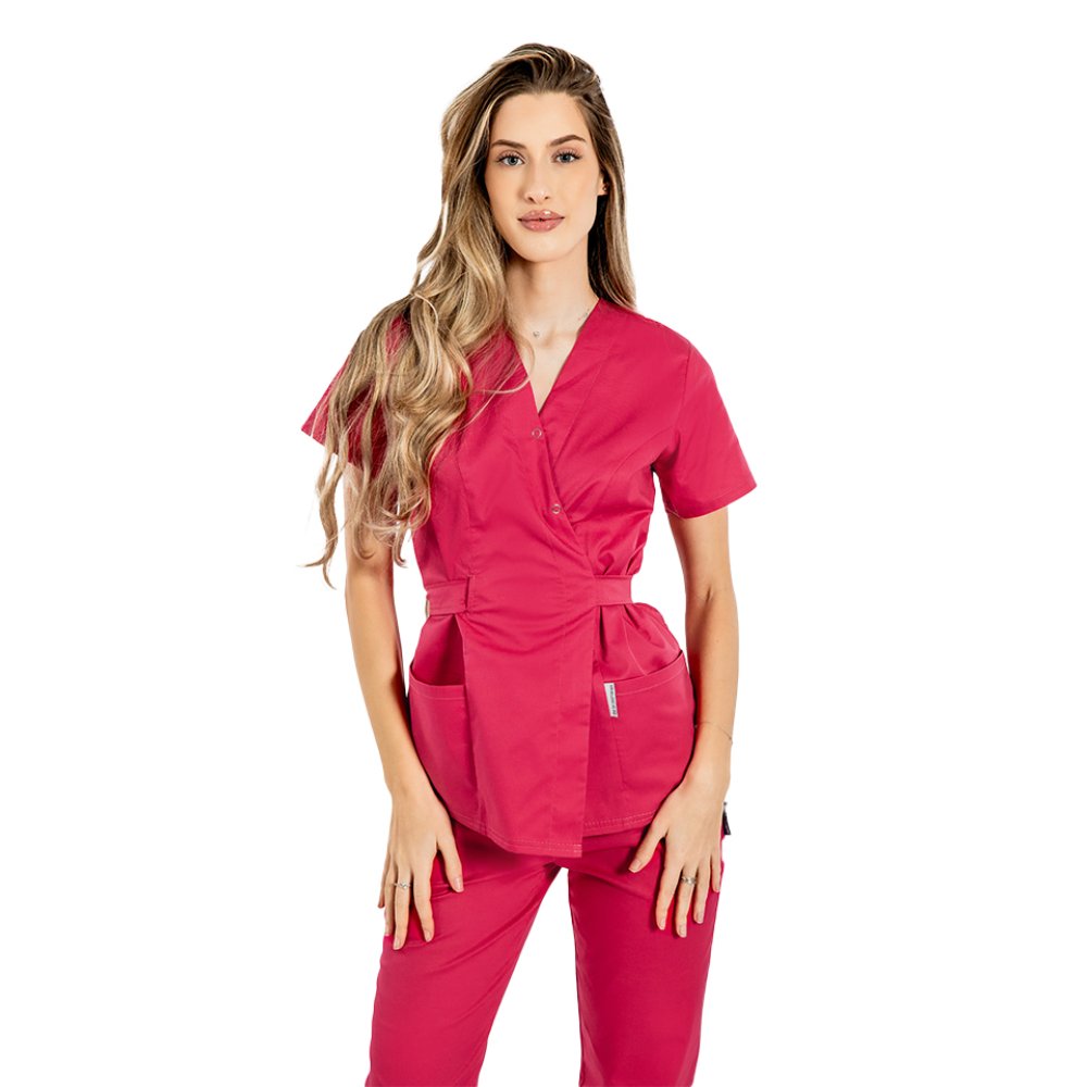 Camice kimono fuxia con due tasche applicate