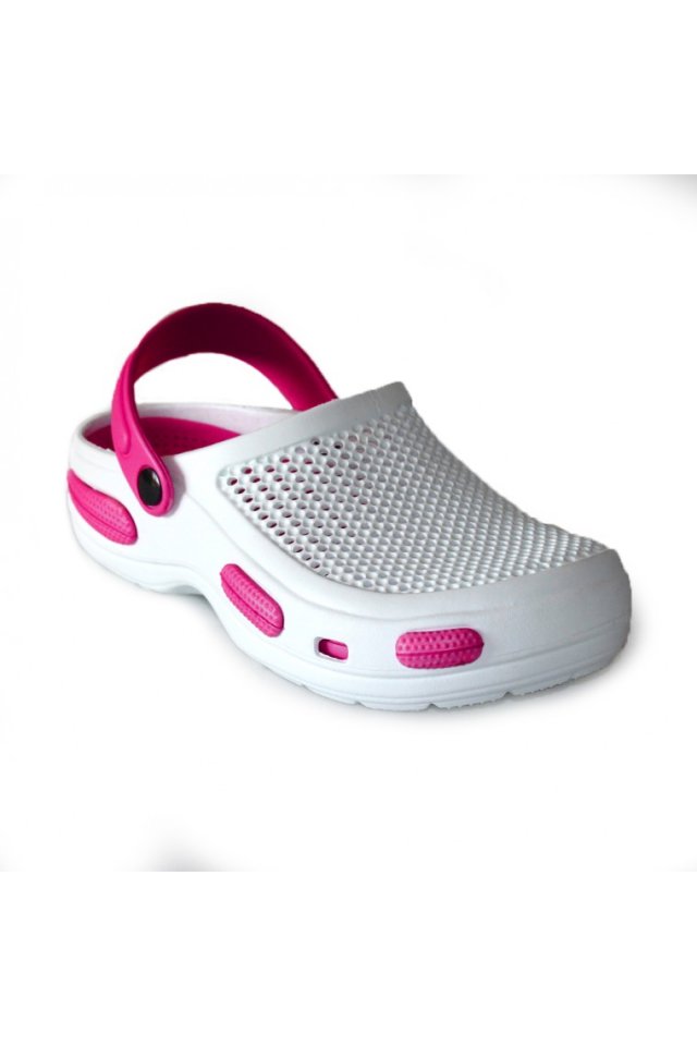 Zoccoli medici bianchi con ciclamino per donna realizzati in schiuma EVA