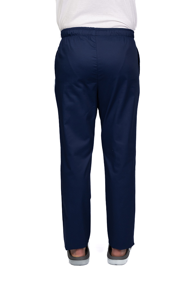 Pantaloni medici da uomo in elastan blu navy con elastico e due tasche laterali
