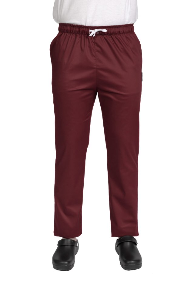 Pantaloni medicali da uomo in grigio scuro con elastan, con coulisse in vita e due tasche laterali