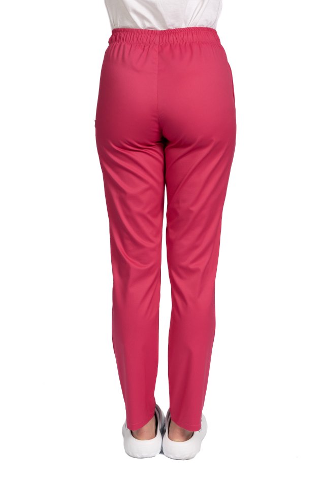Pantaloni medicali in elastan ciclamino, modello da donna, con coulisse e due tasche laterali