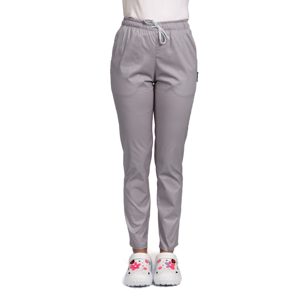 Pantaloni medicali color crema con elastan, modello da donna, con coulisse e due tasche laterali