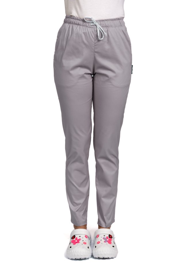 Pantaloni medicali color crema con elastan, modello da donna, con coulisse e due tasche laterali