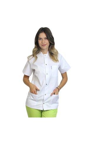 Tunica da chef- donna, bianca, semplice con graffette e maniche corte