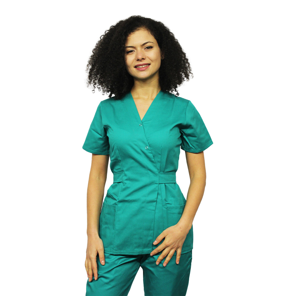 Camice medico a kimono verde chirurgico con due tasche applicate