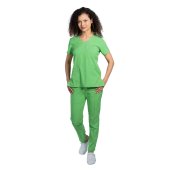 Tuta medica elasticizzata verde acqua con camicetta a V e pantalone con coulisse ed elastico..