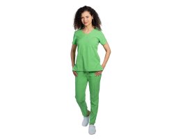 Tuta medica elasticizzata verde acqua con camicetta a V e pantalone con coulisse ed elastico
