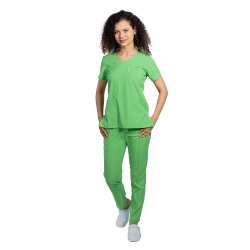 Tuta medica elasticizzata verde acqua con camicetta a V e pantalone con coulisse ed elastico