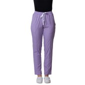 Pantaloni elasticizzati lilla con cordino ed elastico..