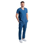Tuta medica da uomo elasticizzata color jeans con camicetta a V e pantalone con coulisse ed elastico..