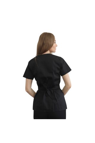 Camice medico kimono nero con due tasche applicate