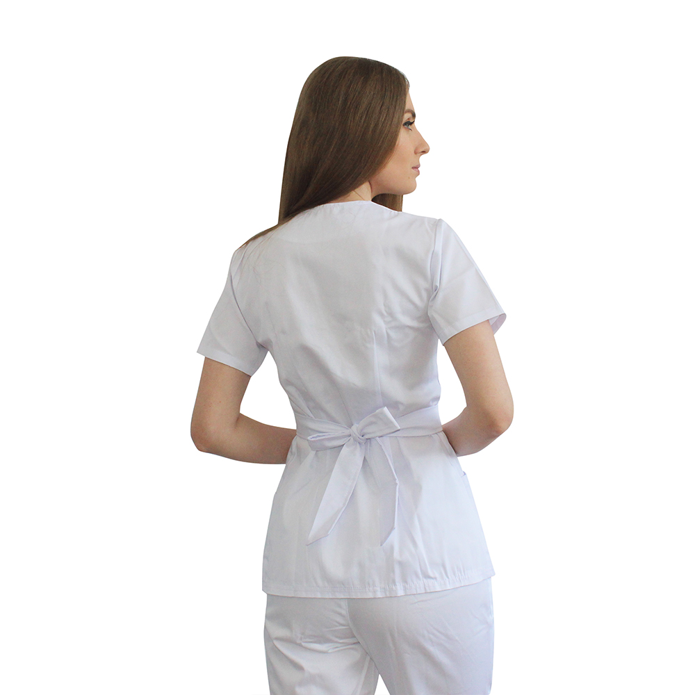 Camice medico kimono bianco con due tasche applicate