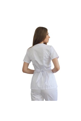 Camice medico kimono bianco con due tasche applicate