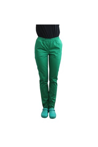 Pantaloni medicali verde erba con elastico e due tasche laterali