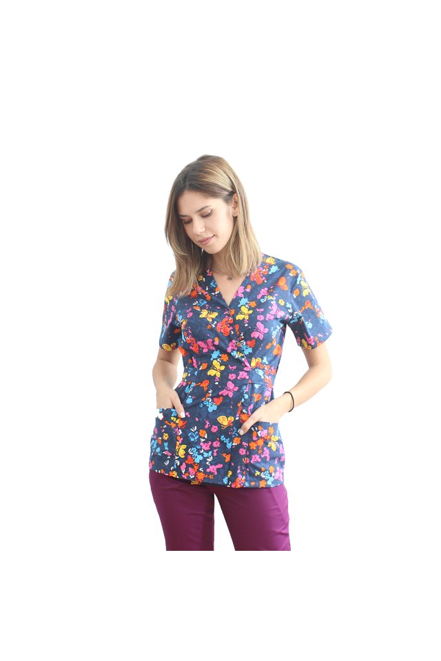 Camice kimono stampato Butterfly con due tasche applicate