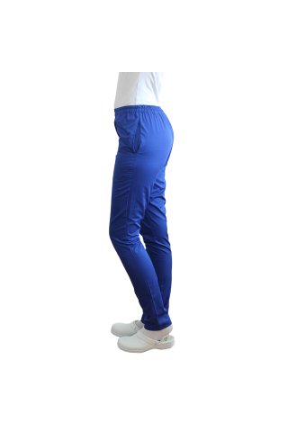 Pantaloni medicali blu con elastico e due tasche laterali