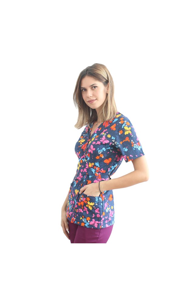 Camice kimono stampato Butterfly con due tasche applicate