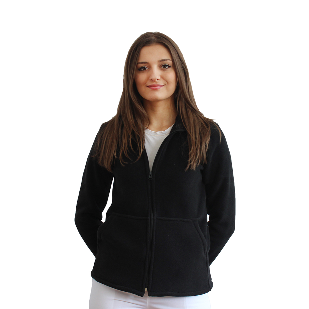  Giacca medica nera in pile con due tasche applicate